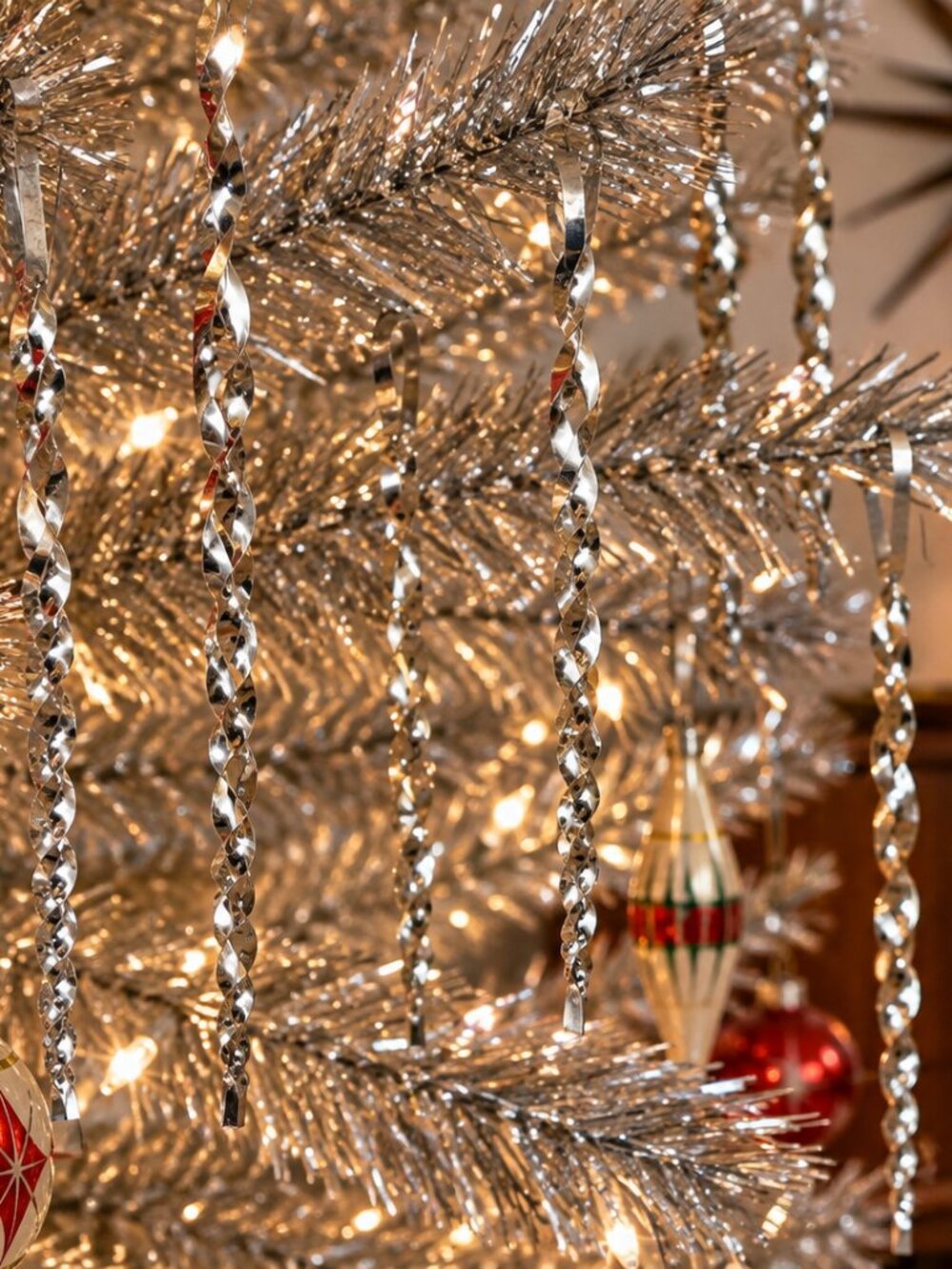 Vintage Twisted Silver Tinsel Icicle Christmas Ornaments 5.5” Lot of 43 MCM